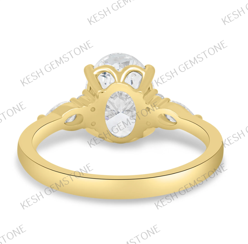 Elegant 3.5 Ct Oval Trilogy Diamond Ring with Pear & Round Accents in 925 Silver Over 14K Gold
