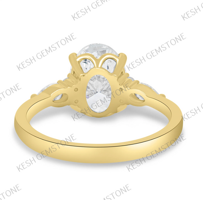Elegant 3.5 Ct Oval Trilogy Diamond Ring with Pear & Round Accents in 925 Silver Over 14K Gold