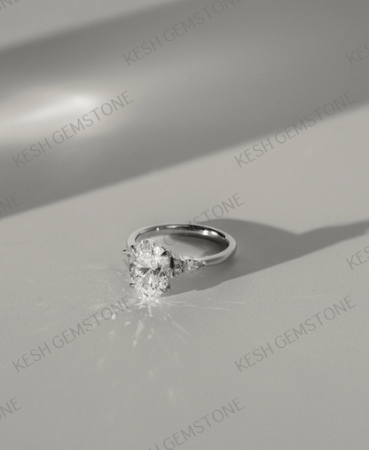 Elegant 3.5 Ct Oval Trilogy Diamond Ring with Pear & Round Accents in 925 Silver Over 14K Gold