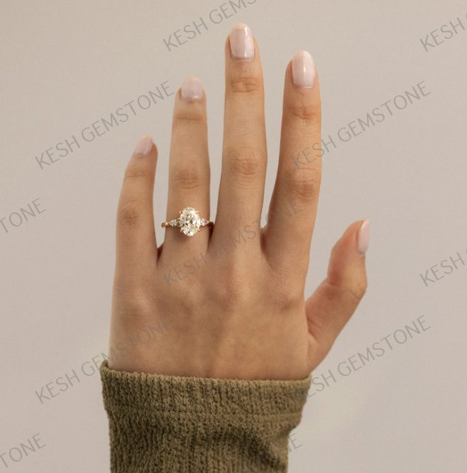 Elegant 3.5 Ct Oval Trilogy Diamond Ring with Pear & Round Accents in 925 Silver Over 14K Gold