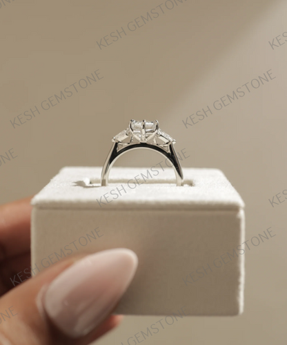 Elegant 3.25 Ct Elongated Hexagon Trilogy Diamond Engagement Ring in 925 Silver Over 14K Gold Plating