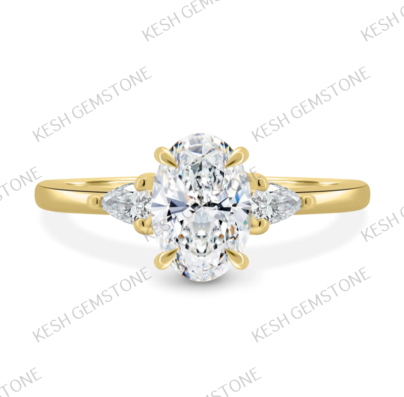 Oval Trilogy Diamond Engagement Ring in 925 Silver with 14K Gold Plating – 4.85 Ct