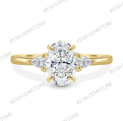 Oval Trilogy Diamond Engagement Ring in 925 Silver with 14K Gold Plating – 4.85 Ct