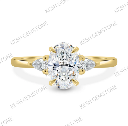 Oval Trilogy Diamond Engagement Ring in 925 Silver with 14K Gold Plating – 4.85 Ct
