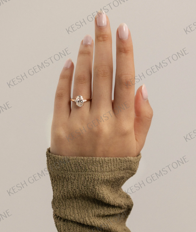 Oval Trilogy Diamond Engagement Ring in 925 Silver with 14K Gold Plating – 4.85 Ct
