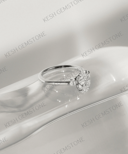 Oval Trilogy Diamond Engagement Ring in 925 Silver with 14K Gold Plating – 4.85 Ct