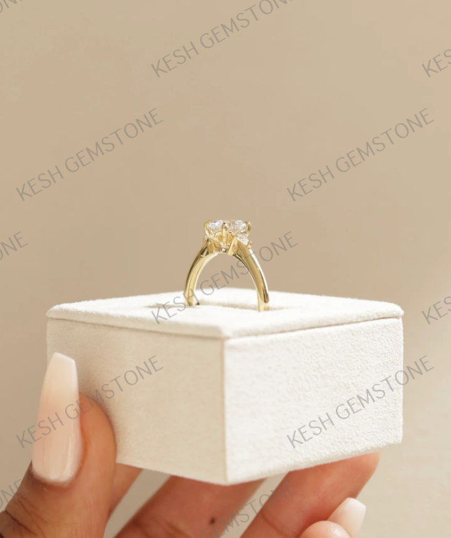Oval Trilogy Diamond Engagement Ring in 925 Silver with 14K Gold Plating – 4.85 Ct