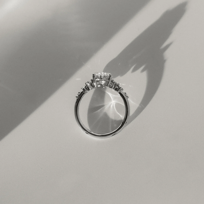 4.53 Ct Oval Cut White Diamond Ring with Side Clusters | F Color VS1 | 925 Silver with 14K Gold Plating