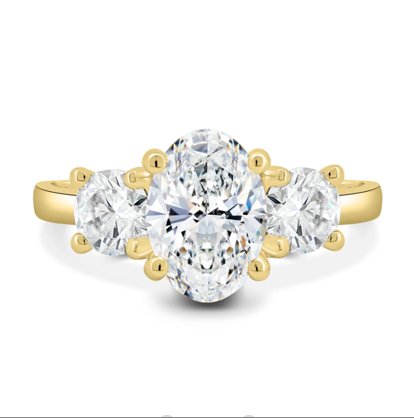 4.90 Ct Oval Trio Diamond Engagement Ring in 925 Silver with 14K Gold Plating