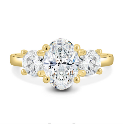 4.90 Ct Oval Trio Diamond Engagement Ring in 925 Silver with 14K Gold Plating