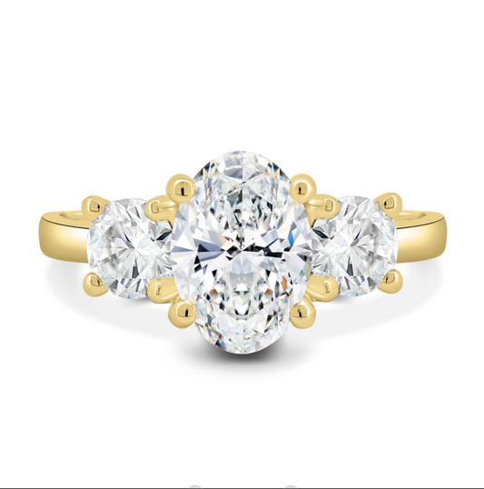 4.90 Ct Oval Trio Diamond Engagement Ring in 925 Silver with 14K Gold Plating