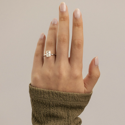5.90 Ct Radiant Cut White Diamond Solitaire Ring | G Color VVS1 | 14K Gold Plated 925 Silver
