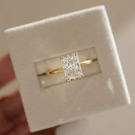 5.90 Ct Radiant Cut White Diamond Solitaire Ring | G Color VVS1 | 14K Gold Plated 925 Silver