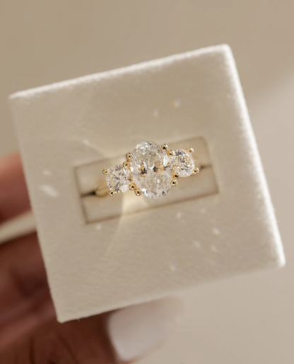 4.90 Ct Oval Trio Diamond Engagement Ring in 925 Silver with 14K Gold Plating