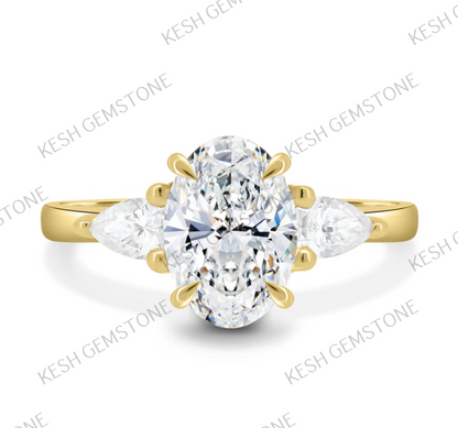 Oval Trilogy 4.50 Ct Natural Diamond Engagement Ring in 925 Silver with 14K Gold Plating