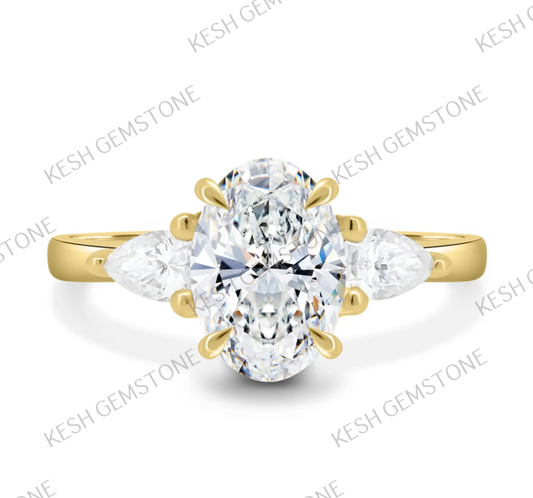 Oval Trilogy 4.50 Ct Natural Diamond Engagement Ring in 925 Silver with 14K Gold Plating
