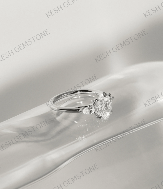 Oval Trilogy 4.50 Ct Natural Diamond Engagement Ring in 925 Silver with 14K Gold Plating