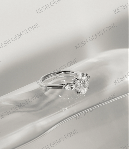 Oval Trilogy 4.50 Ct Natural Diamond Engagement Ring in 925 Silver with 14K Gold Plating