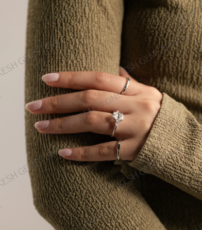 Oval Trilogy 4.50 Ct Natural Diamond Engagement Ring in 925 Silver with 14K Gold Plating