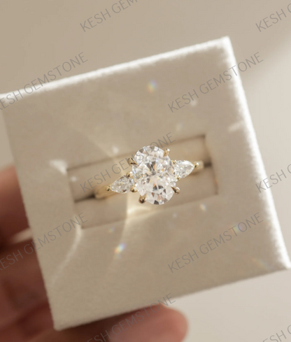 Oval Trilogy 4.50 Ct Natural Diamond Engagement Ring in 925 Silver with 14K Gold Plating