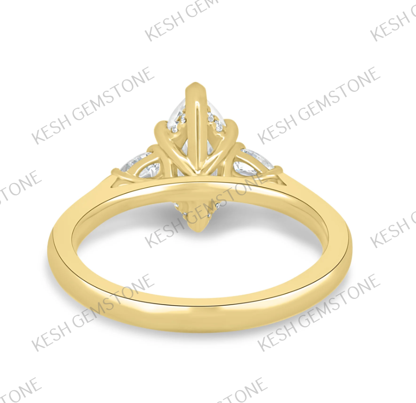 4.37 Ct Marquise White Diamond Three Stone Engagement Ring in 925 Silver with 14K Gold Plating | Handmade by Kesh Gemstone