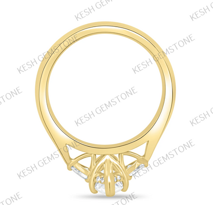 4.37 Ct Marquise White Diamond Three Stone Engagement Ring in 925 Silver with 14K Gold Plating | Handmade by Kesh Gemstone
