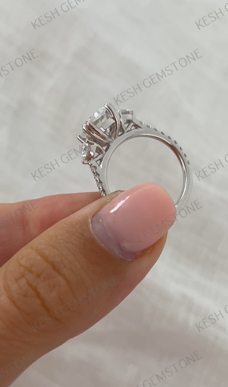 4.75 Ct Cushion Cut Diamond Trio Ring in 14K Gold Plated 925 Silver | Oval Side Stones | IGL&I Certified