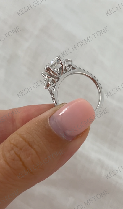 4.75 Ct Cushion Cut Diamond Trio Ring in 14K Gold Plated 925 Silver | Oval Side Stones | IGL&I Certified