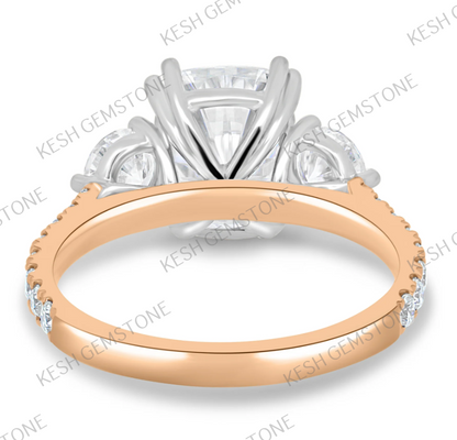 4.75 Ct Cushion Cut Diamond Trio Ring in 14K Gold Plated 925 Silver | Oval Side Stones | IGL&I Certified