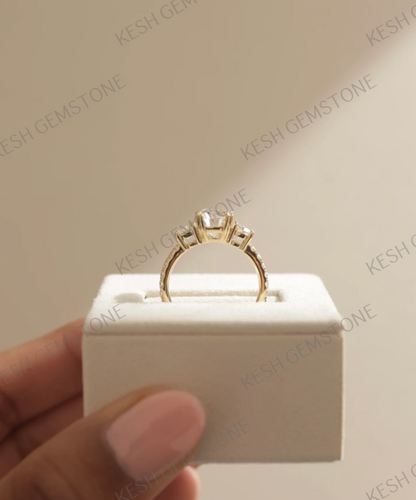 4.75 Ct Cushion Cut Diamond Trio Ring in 14K Gold Plated 925 Silver | Oval Side Stones | IGL&I Certified
