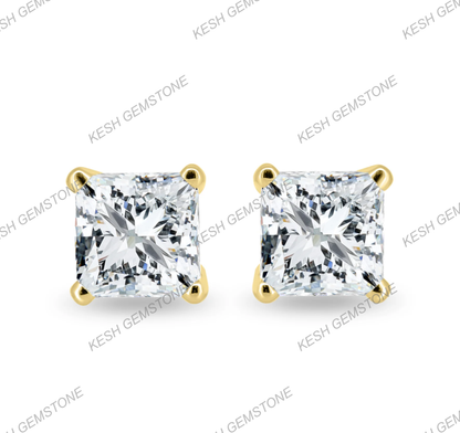 Princess Cut Diamond Solitaire Stud Earrings in 14K Gold Over Silver | VVS Clarity, Excellent Cut, Timeless Sparkle