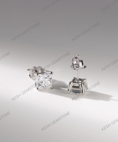 Princess Cut Diamond Solitaire Stud Earrings in 14K Gold Over Silver | VVS Clarity, Excellent Cut, Timeless Sparkle