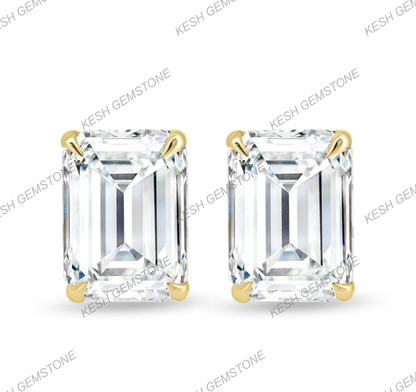 Emerald Cut Diamond Stud Earrings | 2.00–2.24 Ct Total | VVS1 Clarity | E Color | 925 Silver with 14K Gold Plating | Certified Natural Diamonds