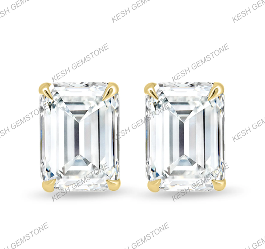Emerald Cut Diamond Stud Earrings | 2.00–2.24 Ct Total | VVS1 Clarity | E Color | 925 Silver with 14K Gold Plating | Certified Natural Diamonds