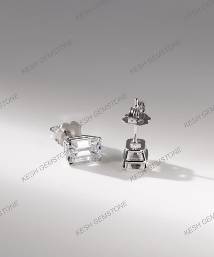 Emerald Cut Diamond Stud Earrings | 2.00–2.24 Ct Total | VVS1 Clarity | E Color | 925 Silver with 14K Gold Plating | Certified Natural Diamonds
