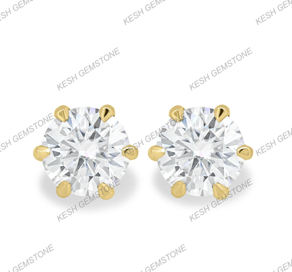 Round Brilliant Cut Diamond Stud Earrings | 2.00–2.24 Ct Total | VVS1 Clarity | E Color | 6-Claw Basket Setting | 925 Silver with 14K Gold Plating