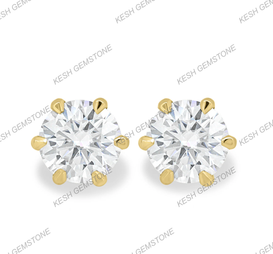 Round Brilliant Cut Diamond Stud Earrings | 2.00–2.24 Ct Total | VVS1 Clarity | E Color | 6-Claw Basket Setting | 925 Silver with 14K Gold Plating