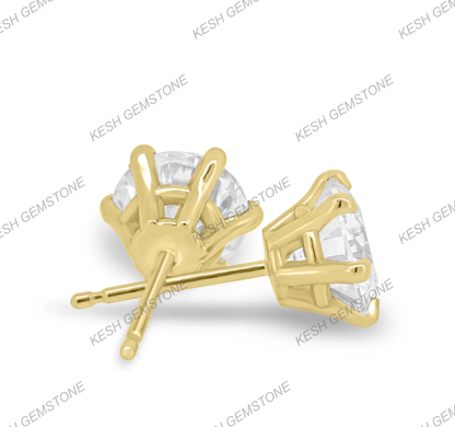 Round Brilliant Cut Diamond Stud Earrings | 2.00–2.24 Ct Total | VVS1 Clarity | E Color | 6-Claw Basket Setting | 925 Silver with 14K Gold Plating