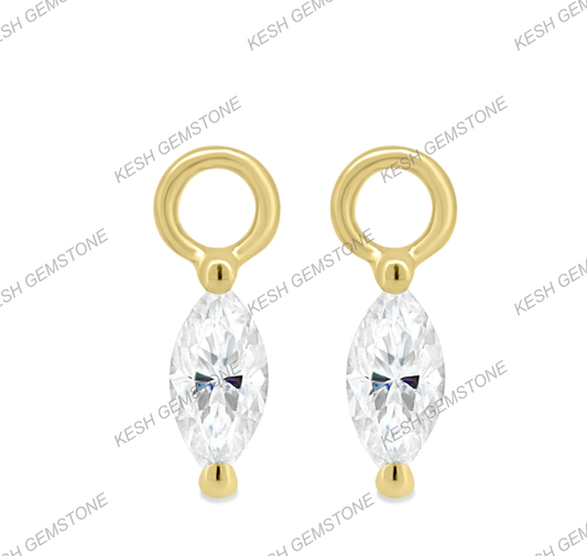 Elegant Marquise Diamond Earring Charms in 925 Silver Over 14K Gold Plating