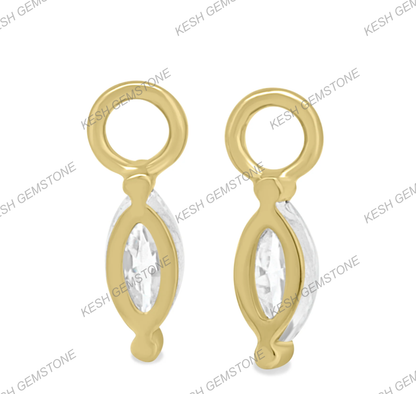 Elegant Marquise Diamond Earring Charms in 925 Silver Over 14K Gold Plating