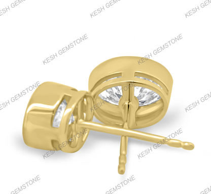 Elegant Oval Bezel Natural Diamond Stud Earrings in 14K Gold Finish on 925 Silver