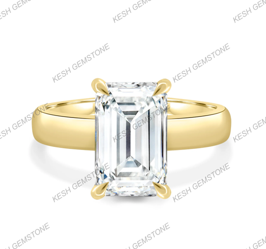 5.90 Ct Certified Emerald Cut White Diamond Ring with Hidden Halo & Cigar Band – 925 Silver with 14K Gold Finish