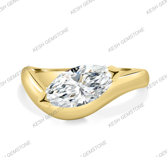 3.61 Ct Certified Marquise Cut White Diamond Twist Band Ring in 925 Silver with 14K Gold Plating – Bold & Elegant Design
