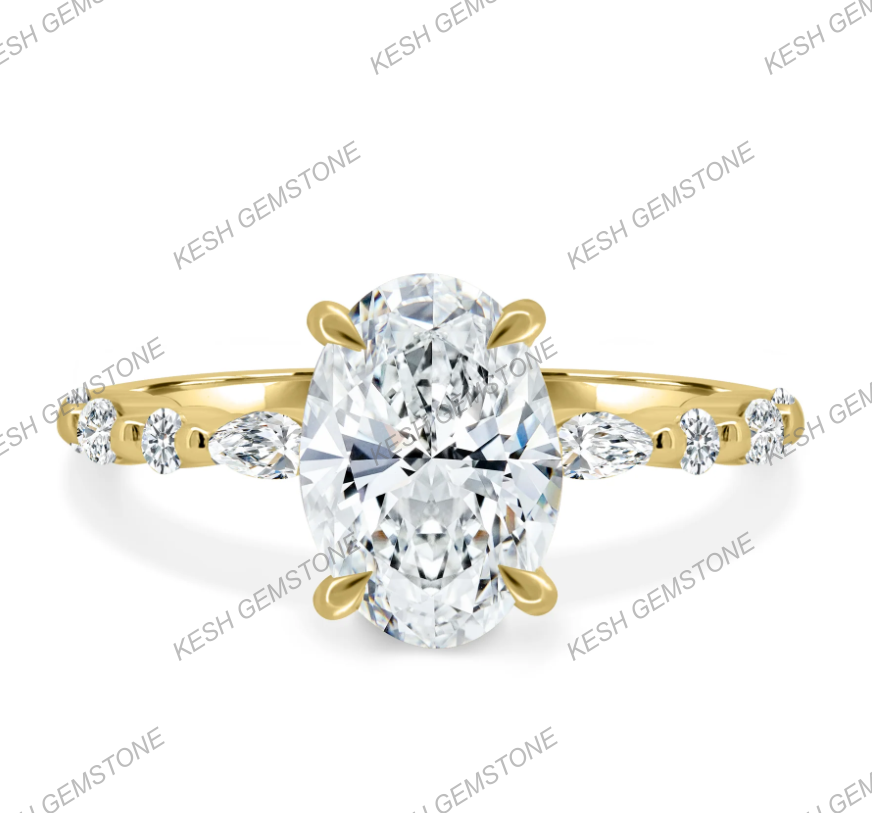 4.60 Ct Oval Cut Diamond Ring with Hidden Halo & Accent Stones | Certified Natural | 14K Gold Plated 925 Silver