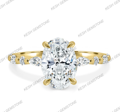 4.60 Ct Oval Cut Diamond Ring with Hidden Halo & Accent Stones | Certified Natural | 14K Gold Plated 925 Silver