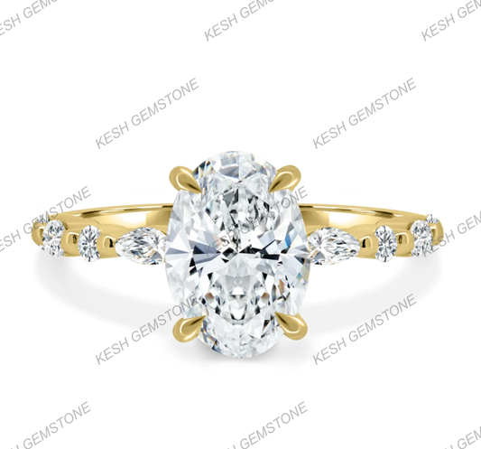4.60 Ct Oval Cut Diamond Ring with Hidden Halo & Accent Stones | Certified Natural | 14K Gold Plated 925 Silver