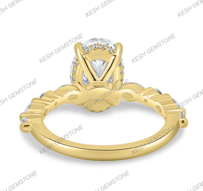 4.60 Ct Oval Cut Diamond Ring with Hidden Halo & Accent Stones | Certified Natural | 14K Gold Plated 925 Silver