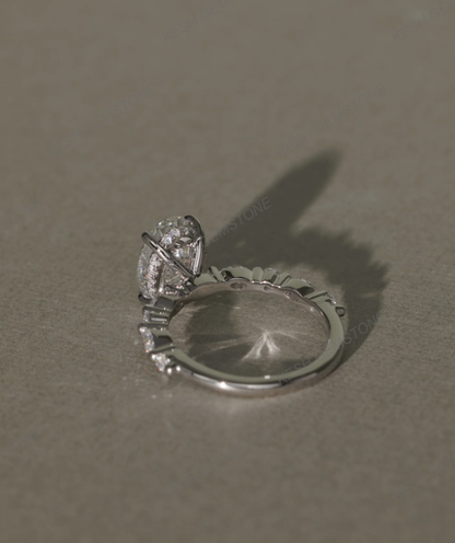 4.60 Ct Oval Cut Diamond Ring with Hidden Halo & Accent Stones | Certified Natural | 14K Gold Plated 925 Silver
