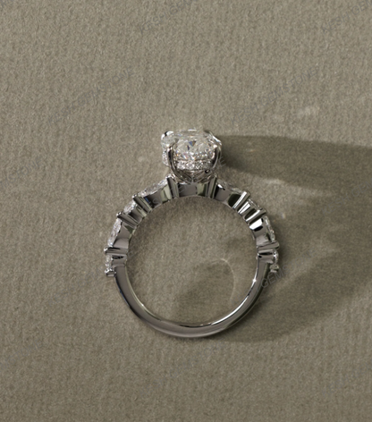 4.60 Ct Oval Cut Diamond Ring with Hidden Halo & Accent Stones | Certified Natural | 14K Gold Plated 925 Silver