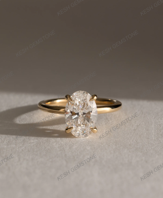 2.62 Ct VVS1 Oval Cut Diamond Solitaire Engagement Ring with Hidden Halo – 14K Gold Finish | Kesh Gemstone